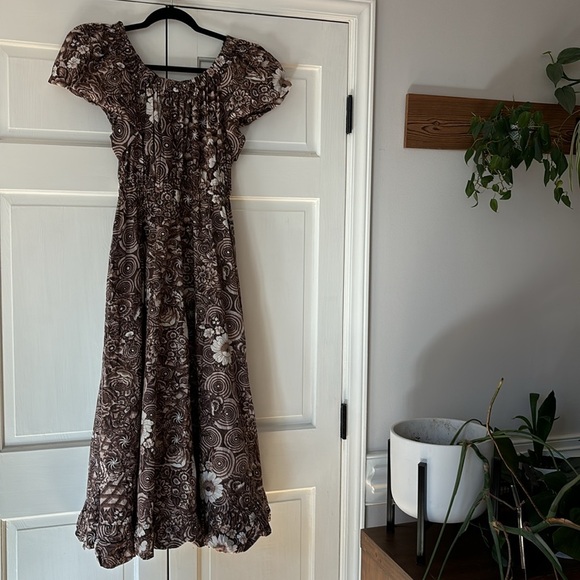 ULLA JOHNSON Nanette Dress in Teak‎ Brown Floral Print Midi Gown Size 6 Poplin - Picture 13 of 17